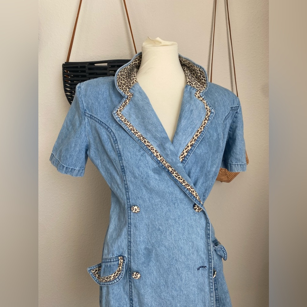 Vintage D. Frank Leopard Denim Romper, Size 4